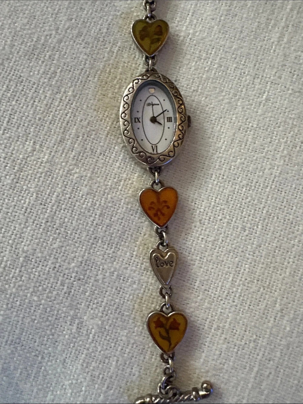 Brighton Silver-Tone Bracelet Watch with Amber and Olive Hearts